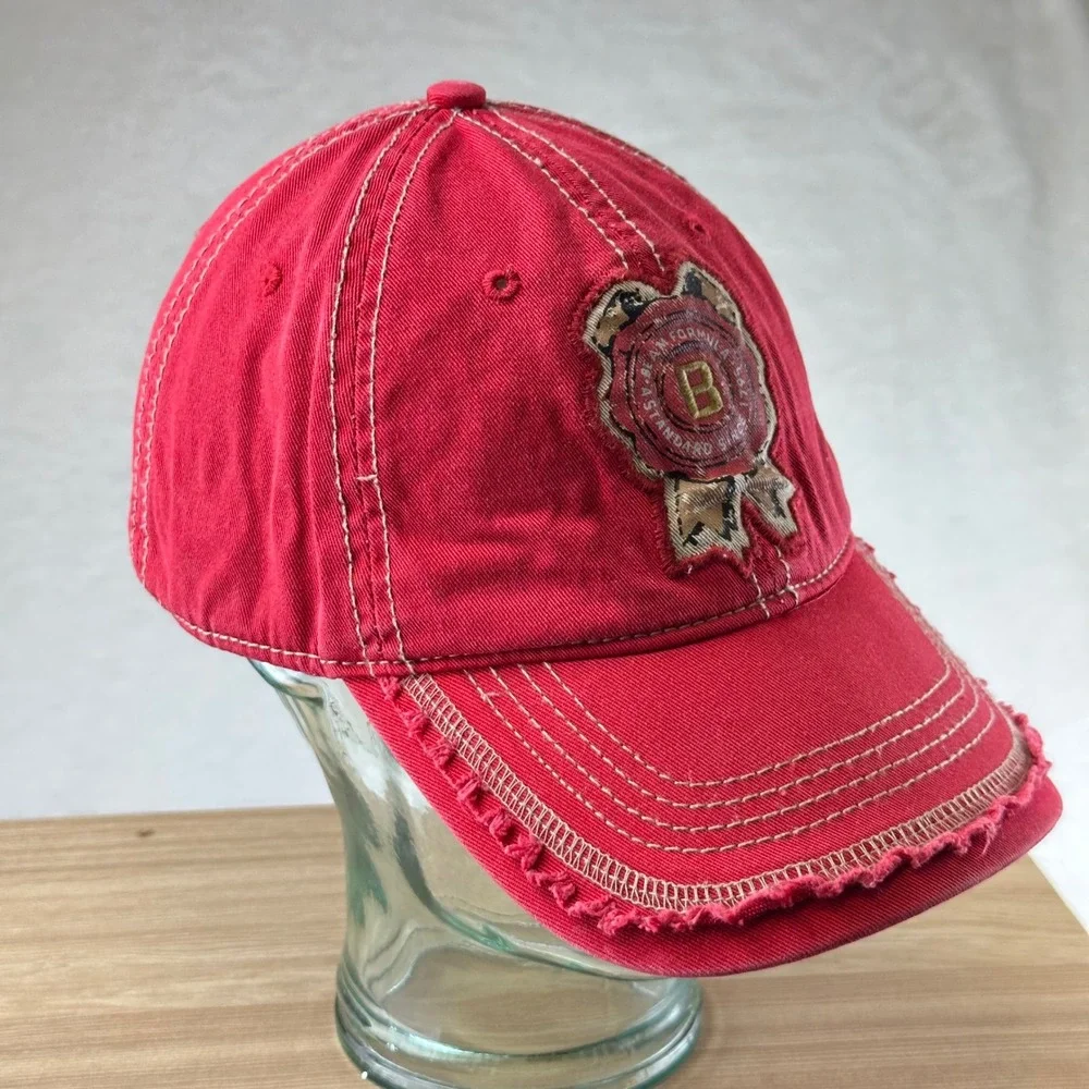 VTG Style Master Jim Beam Racing Hat Mens Baseball Cap Red Distressed Cotton